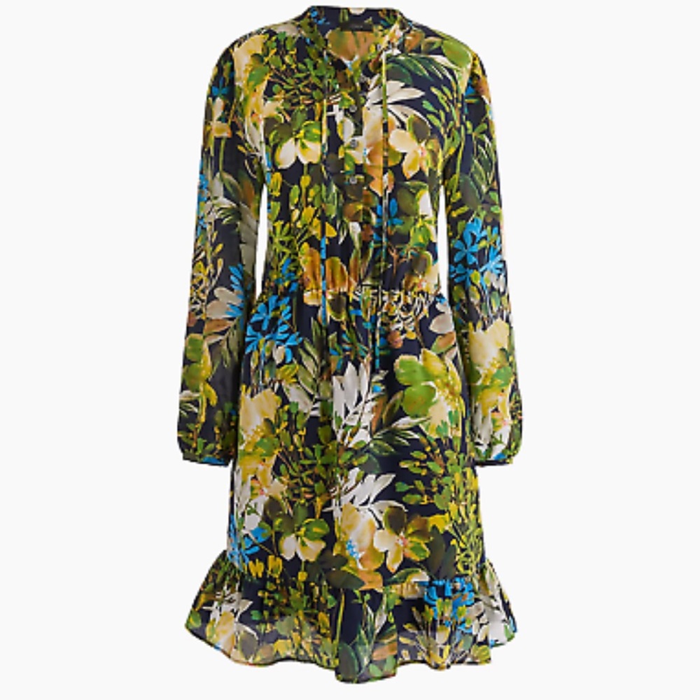 J.Crew Silk ruffle dress in watercolor floral Navy Floral Size S item #H6295